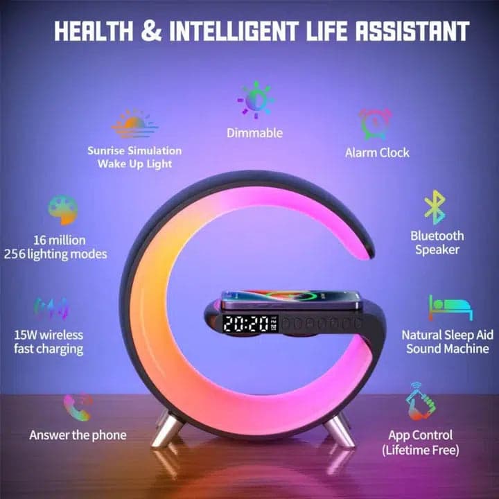 Lampada Da Tavolo E Caricabatterie Wireless Altoparlante Bluetooth Multifunzionale [ ORIGINALE ] thumbnail 5