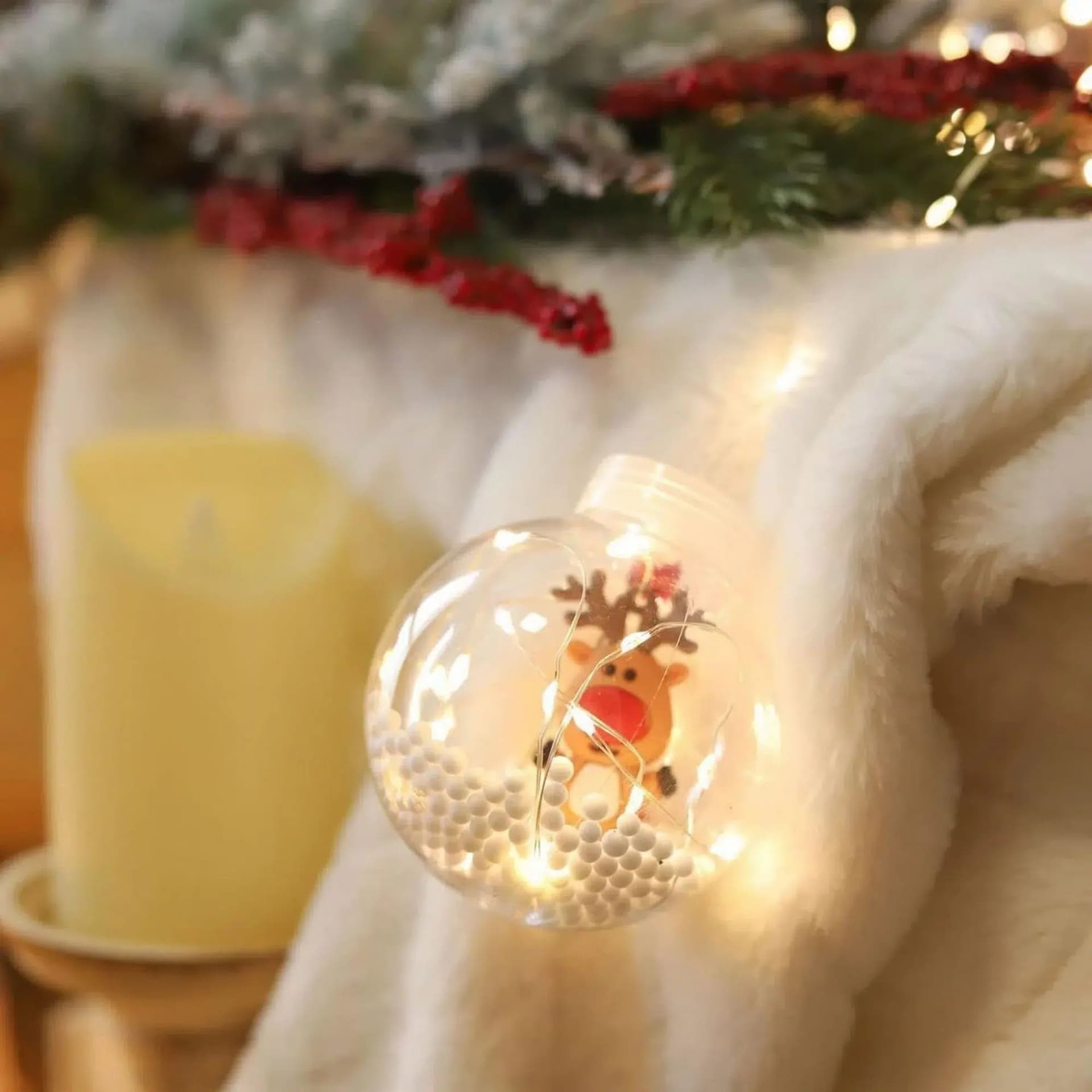Lampada Decorativa A Led Con Pupazzo Di Neve, Albero Di Natale E Sfere Luminose thumbnail 6
