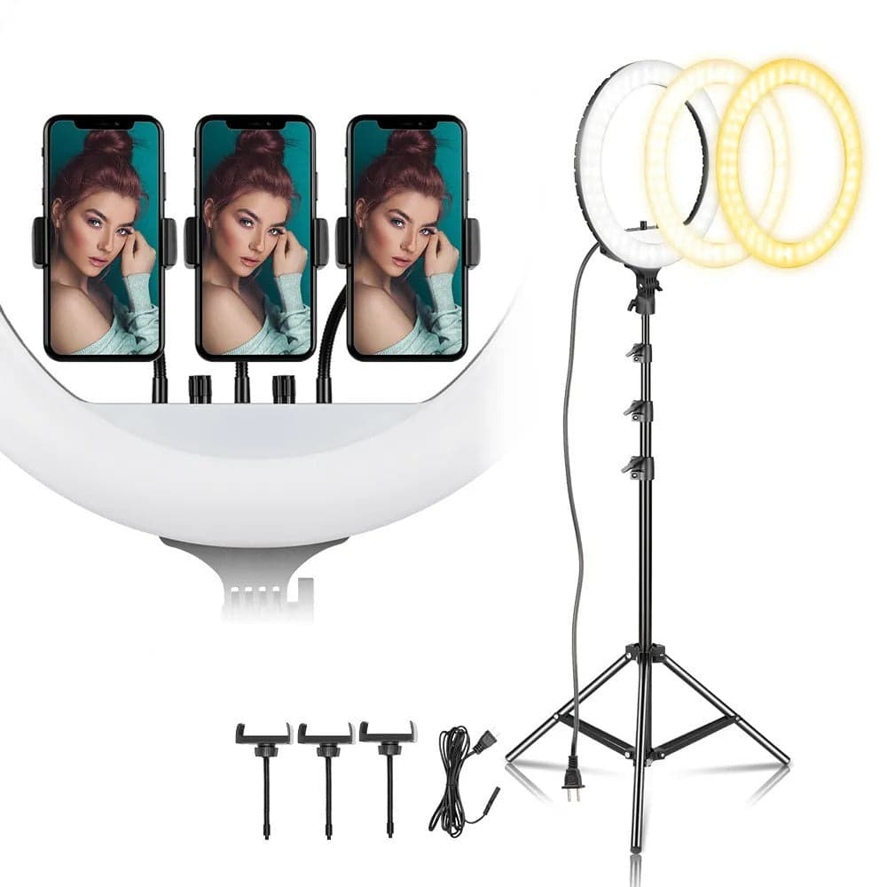 Luce ad Anello, Lampada Anulare LED, Luce Circolare per Selfie Fotografia Video Ring Light Anello Luminoso per Smartphone, Tiktok, Live Stream, Vine, Vlog alternate view