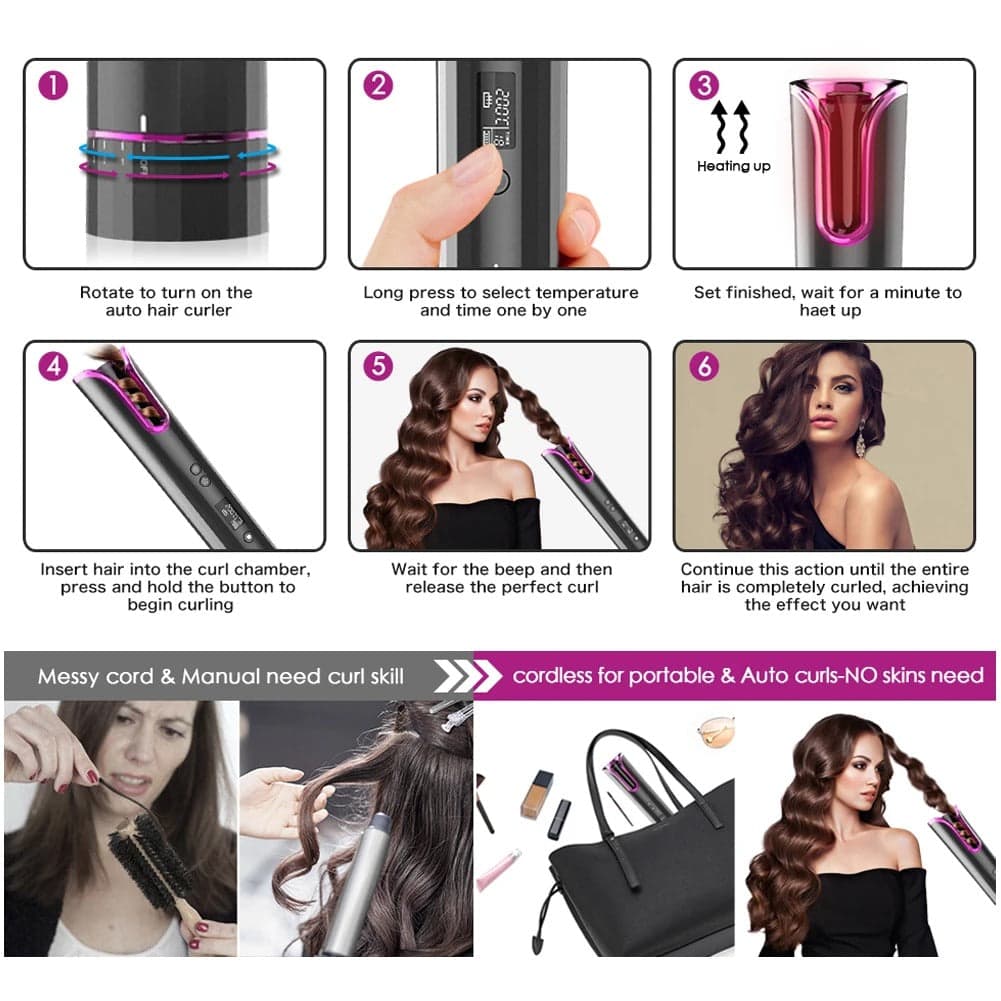 Arricciacapelli Automatico Cordless da Donna Ricaricabile thumbnail 5