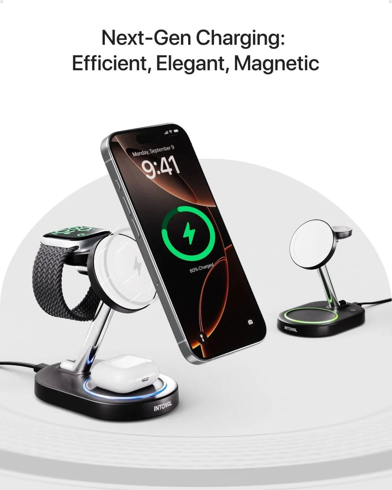 SiiPro Caricatore Wireless 3 in 1 - MagSafe Compatibilita  iPhone (11-16), AirPods, Apple Watch 35W