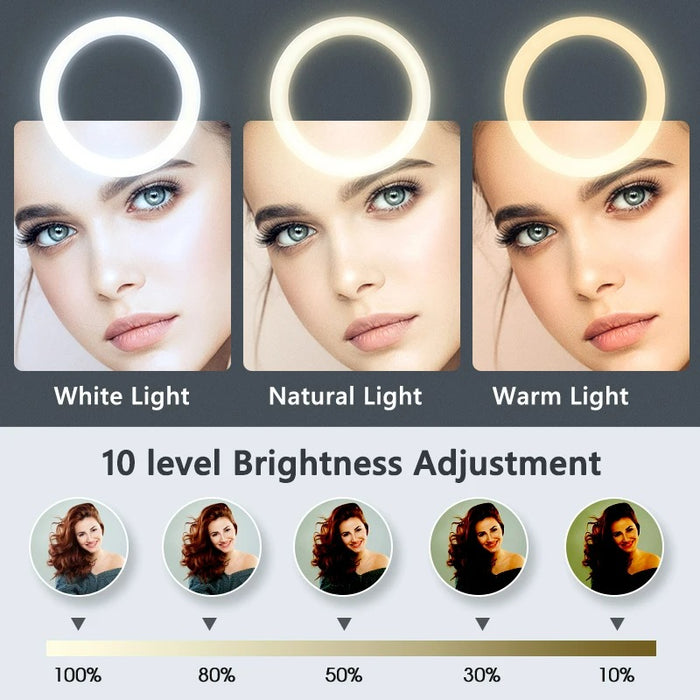 Luce ad Anello, Lampada Anulare LED, Luce Circolare per Selfie Fotografia Video Ring Light Anello Luminoso per Smartphone, Tiktok, Live Stream, Vine, Vlog