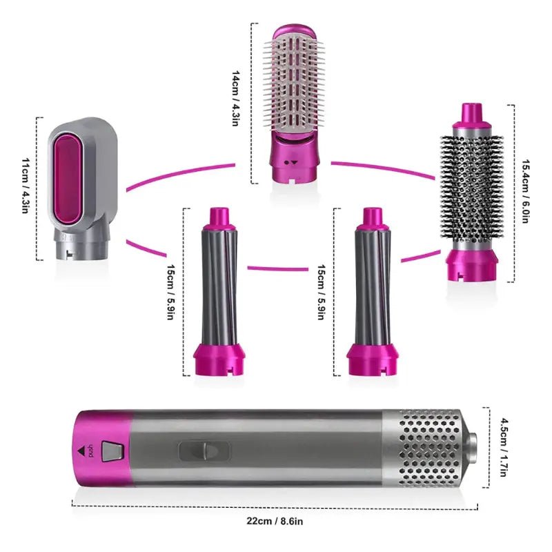 Spazzola Asciugacapelli 5 in 1 Accessori Intercambiabili Ceramica e Ioni New