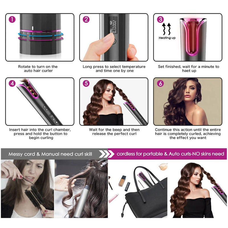 Arricciacapelli Automatico Cordless da Donna Ricaricabile